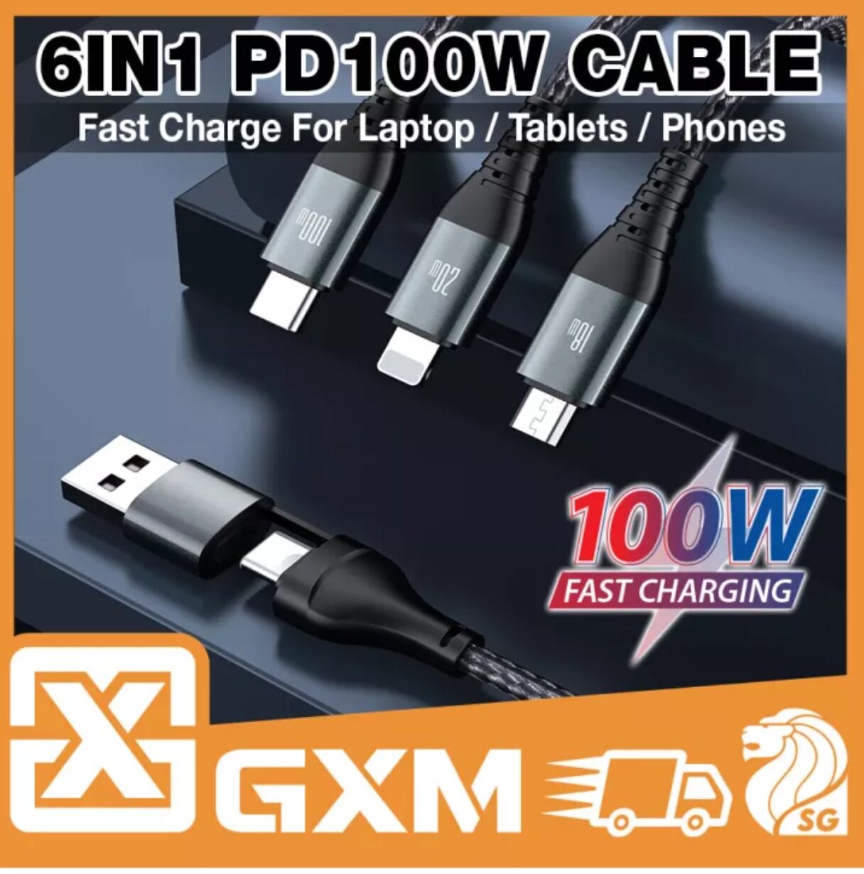 GXM BASEUS 3in1 6in1 100W Quick Fast Charge Charging Data Cable for Laptop Tablets Phones  For iPhone 14 13 12 Pro Max Lightning USB Type C to Type C MicroUSB MacBook Data Transfer Samsung Huawei OPPO