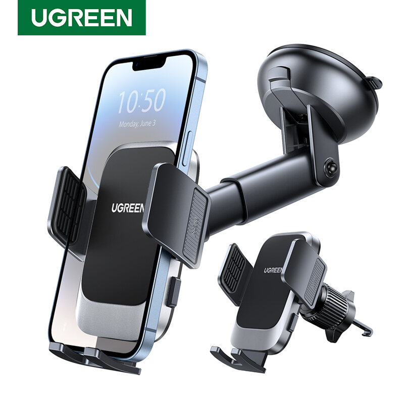 UGREEN 3-in-1 Car Phone Holder for Dashboard Windshield Air Vent Compatible with iPhone 14 13 Pro Max Samsung Xiaomi