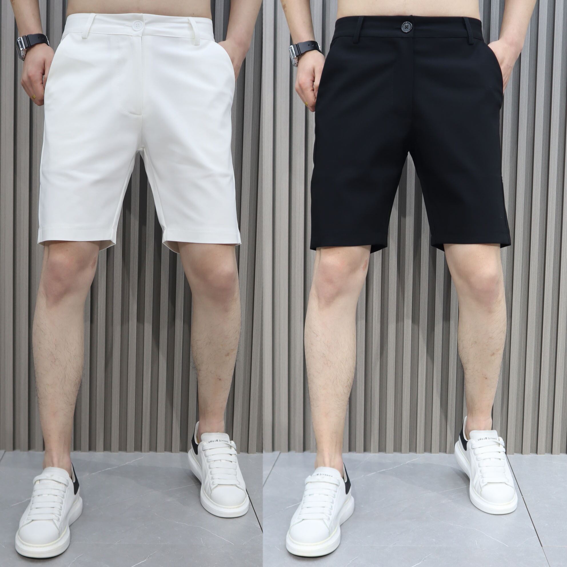 Summer New Men's White Stretch Slim Fit Suit Pants Shorts Korean Fashion Youth Popular Fifth Pants Middle Pants Fashion