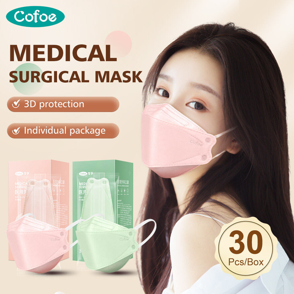 Cofoe 3Ply Medical Surgical Mask 3D Fish Mouth Face Mask Elastic Ear-Hook Protective Cover Breathable Skin-Friendly Facemask Korea Medical Mask for Adult - Individual Packing