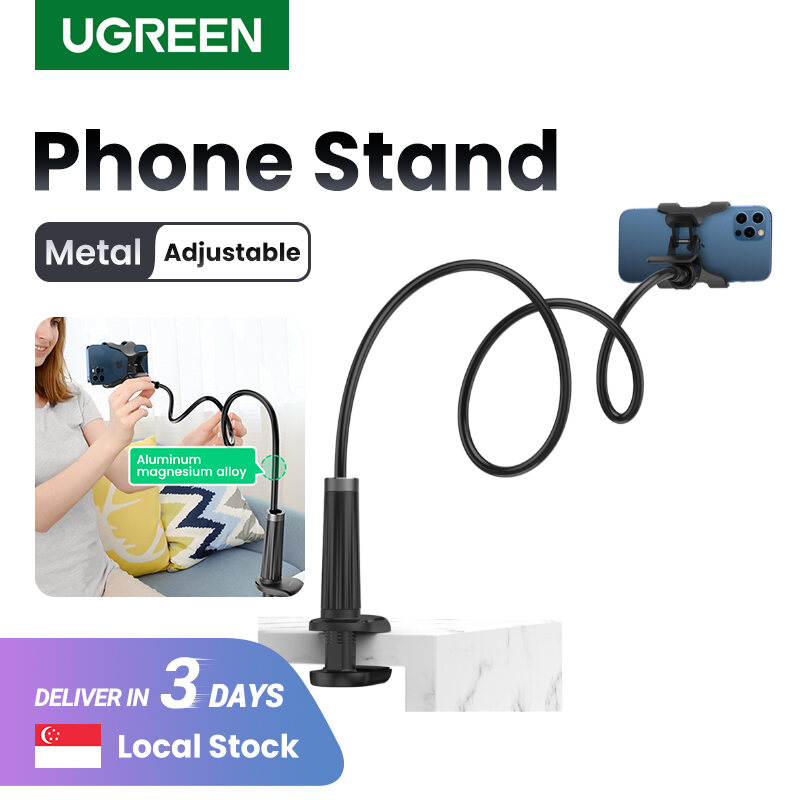 UGREEN Gooseneck Mobile Phone Clip Long Arm Holder Clamp Mount for SAMSUNG S22+/iPhone 13 Pro Max/Huawei P50 Flexible Bed Desk Table Clip Bracket for Phone 4.0-7.2 Incher