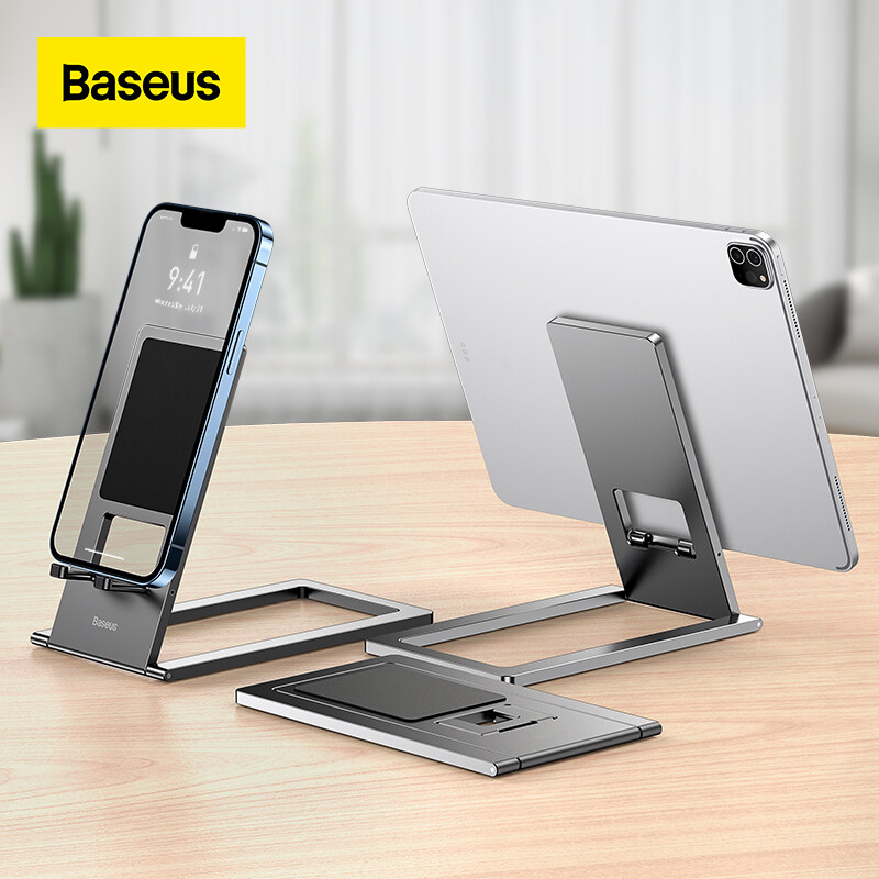 Baseus Portable Foldable Metal Desktop Holder For iPad Pro 2021 2020 iphone Tablet Desktop Stand Notebook Stand Laptop Support Mobile Phone Holder