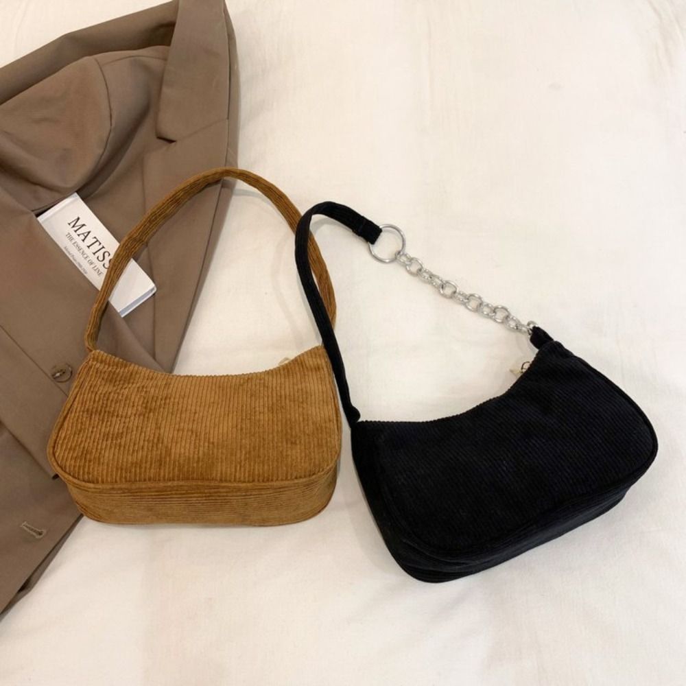 DEPLO Exquisite Handbag Chain Fashion Underarm Bag Retro Corduroy Shoulder Bags Zipper Female