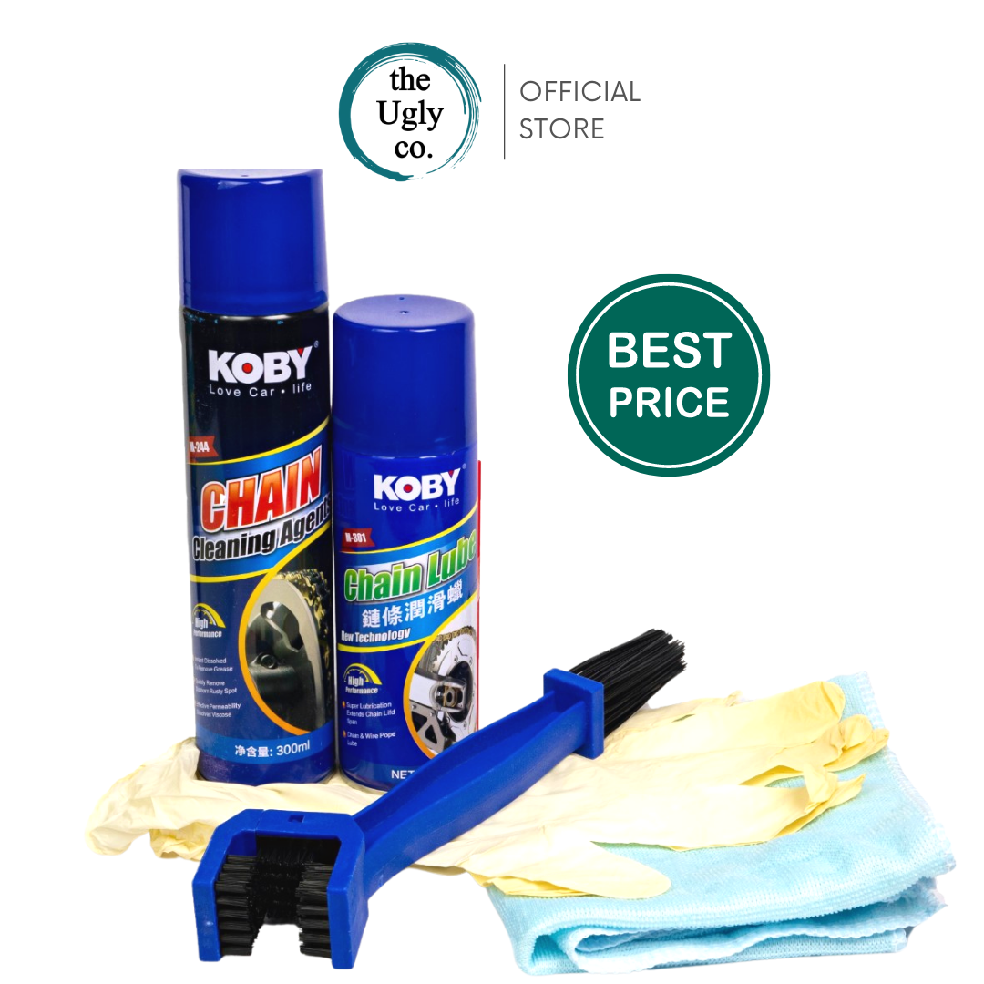 Chain Maintenance Set, Chain Cleaner Spray 300ml, Chain Lube 250ml, chain brush, Motorcycle and bicycle, lubricant, PTFE Teflon, Fully Synthetic, accessories, of all types of chains, classic, O-ring, 