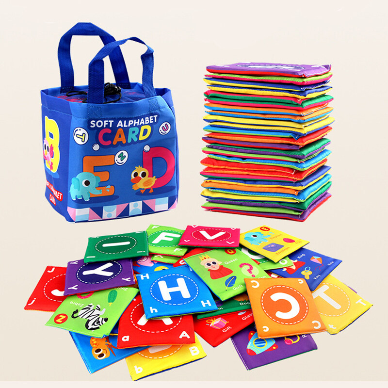 Baby Toy 26 Pcs Soft Alphabet Cards with Cloth Storage Bag for Infants Toddlers Learning Flash Cards Sensory Montessori Toys