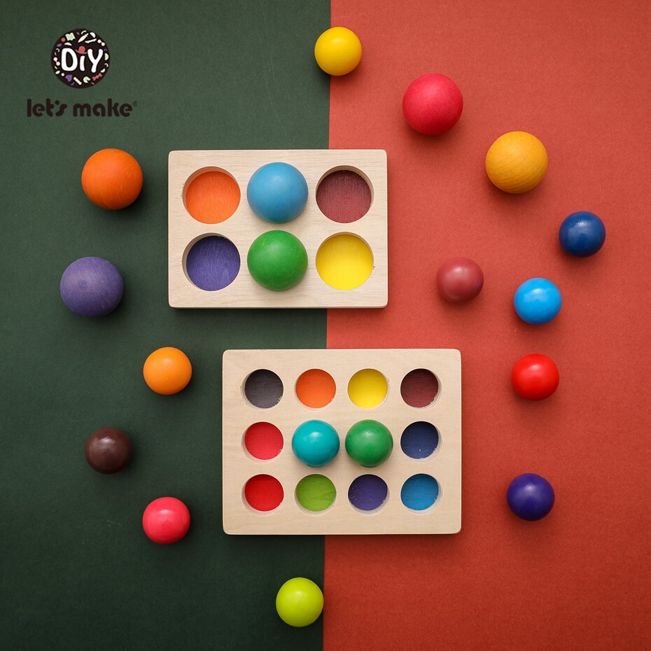 Let's Make Wooden Toy Rainbow Mathching Ball Safe Water Paint Color Cognition Toddler Early Education Toys