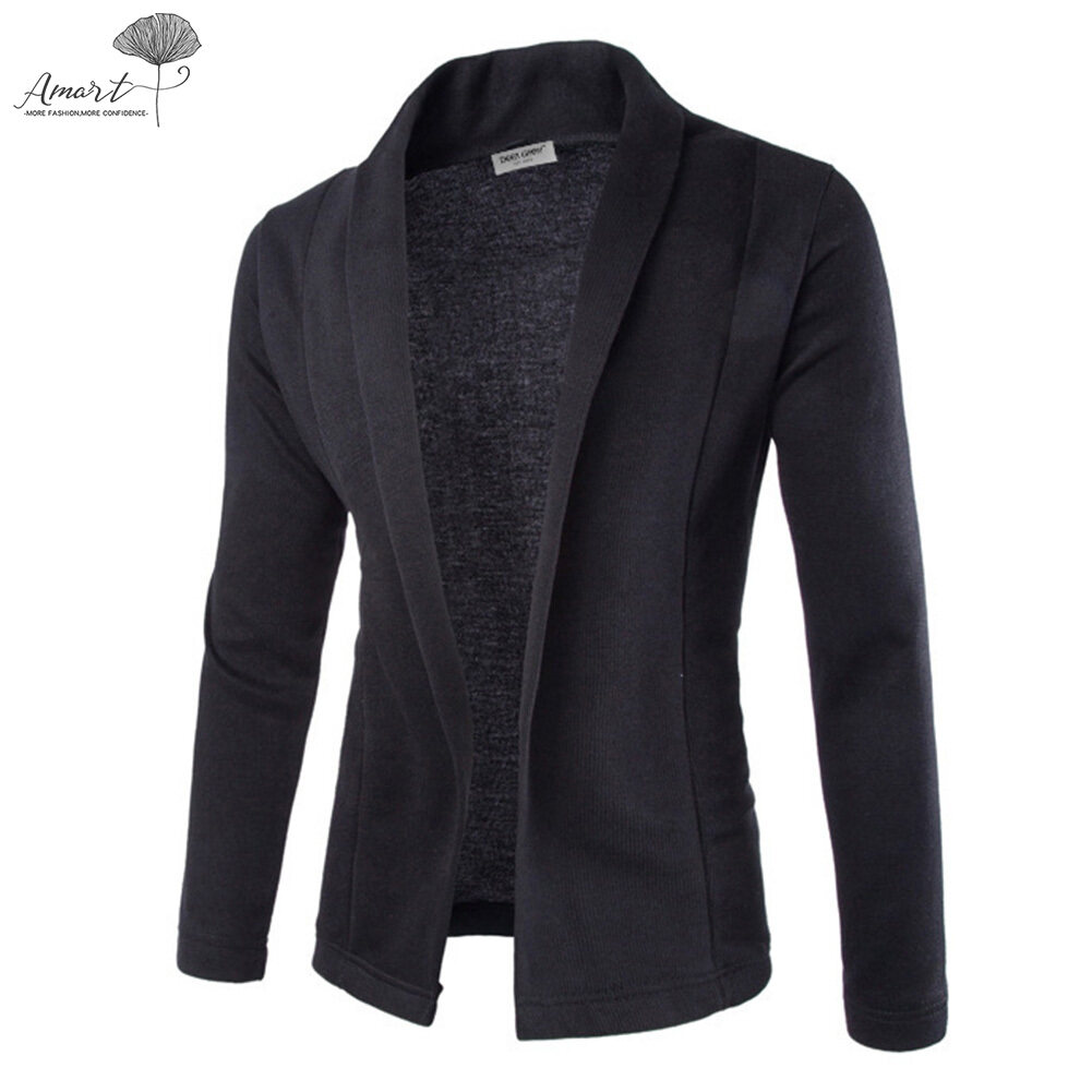Amart Mens Solid Blazer Cardigan Long Sleeve Casual Slim Fit Sweater Jacket Knit Coat
