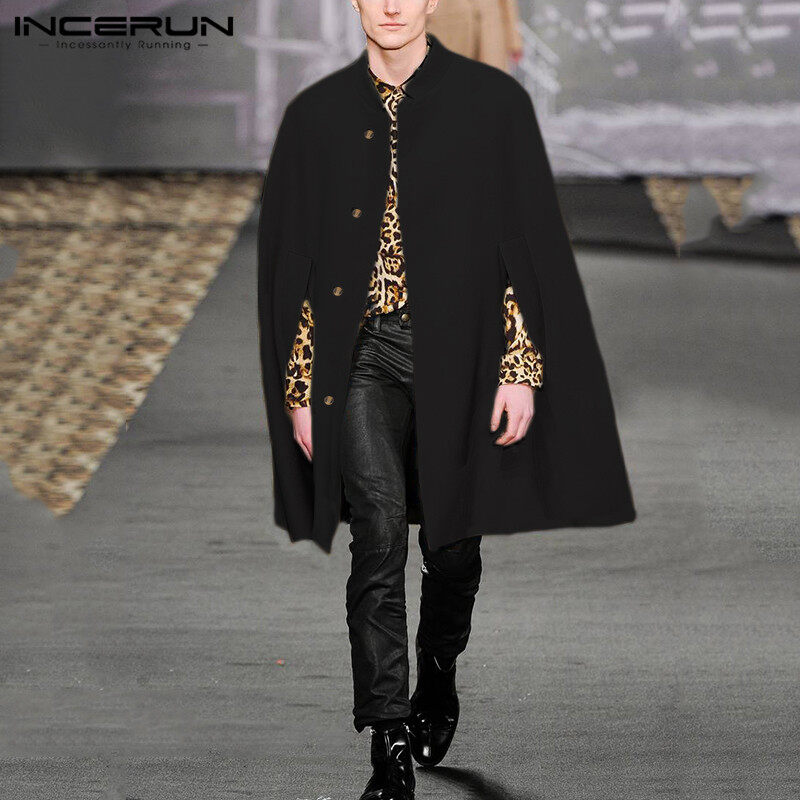 INCERUN Mens Poncho Cape Coat Cloak Single Breasted Autumn Outwear Coat Overcoat (Winter Style)