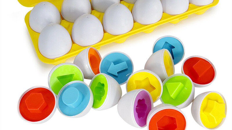 My First Find and Match Matching Easter Eggs 12pcs Set with Yellow Eggs Holder - STEM Toys Educational Toy for Kids and Toddlers to Learn About Shapes and Colors Easter Gift for kids