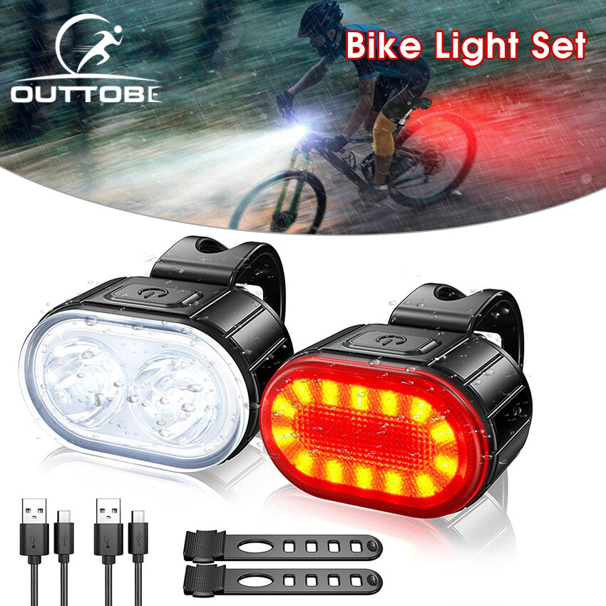 Outtobe 2PCS Bike Light Set Bike Tail Light Bike Headlight Mini Bicycle Tail Lamp Rear Headlights Red Bicycle Light Safety Warning Cycling Light LED Lantern Bicycle Accessories