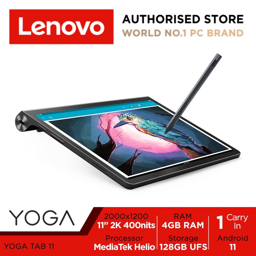 Lenovo Yoga Tab 11 | ZA8X0026SG | 11" 2K (2000x1200) IPS TDDI 400nits | 4GB RAM | 128GB UFS 2.1 | 4G LTE | Android 11 | 1Y Carry in Warranty