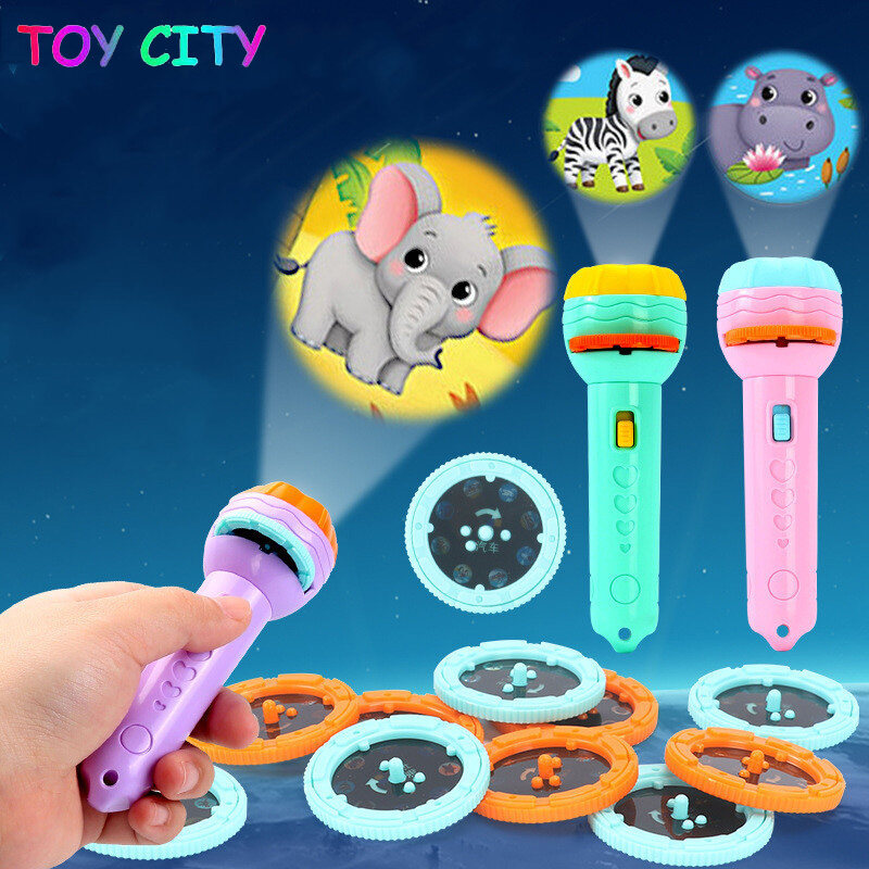 Cartoon Animals Baby Sleeping Story LED night torches flashlight projection xmas Projector Torch Lamp Education Light Up toys for kids girls 2 – 6 years