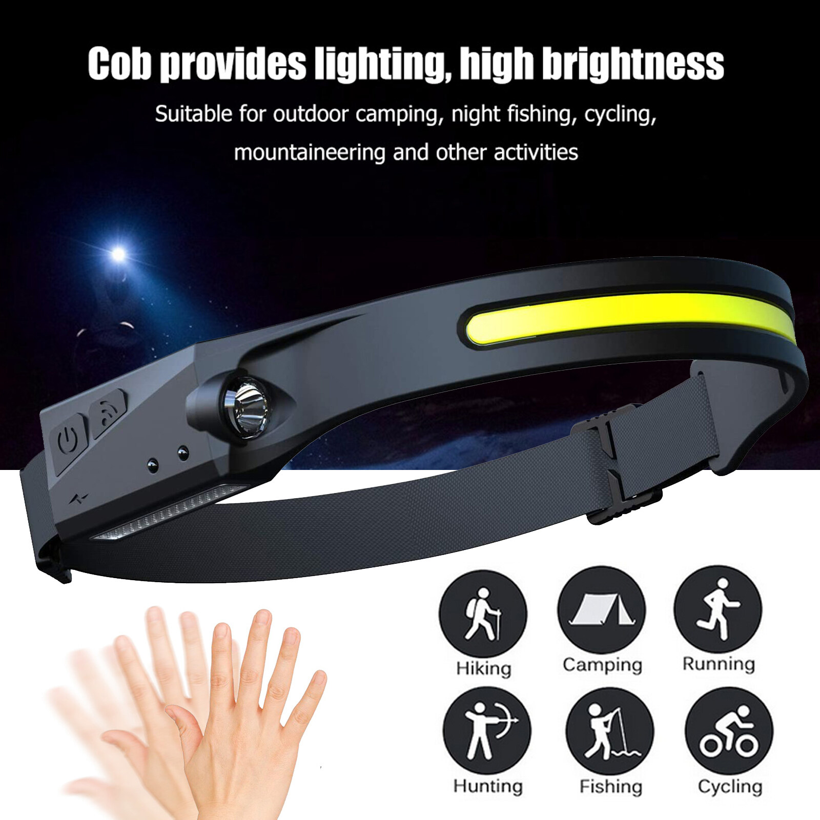 LED Headlamp, Running Camping Cycling 350lm Waterproof Induction Headlight