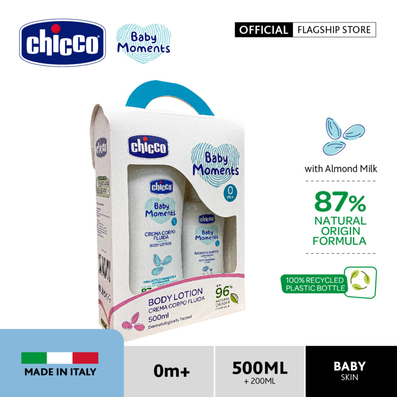 Chicco Baby Moments Set Body Lotion 500ml (Body Lotion 500ml + No-Tears Bath Shampoo 200ml)