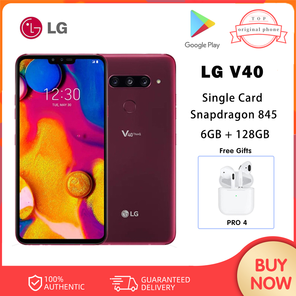LG V40 ThinQ 6.4 Inches 6GB RAM + 128GB ROM 16MP Triple Camera LTE Single SIM Snapdragon 845 Fingerprint Unlocked Cellphone Used