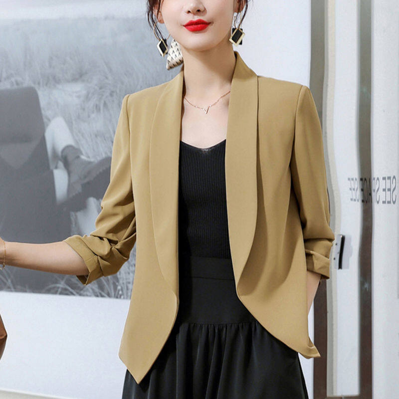 Spring Autumn Slim Fit Women Coats Formal Jackets Office Work Suits Fashion Coats Open Front Notched Ladies Pure Coat