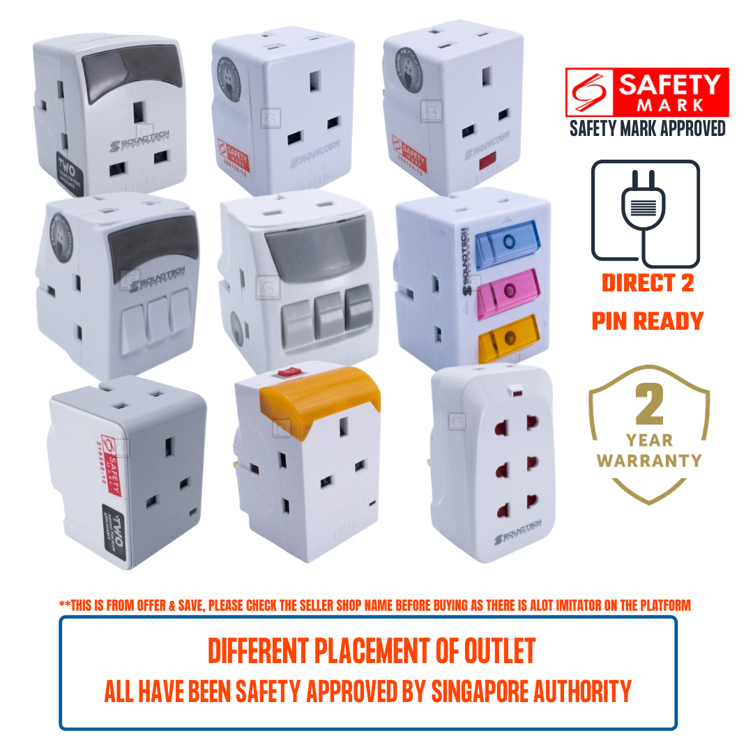 [2Year Warranty] Soundteoh 3 Way Multi Adaptor Plug With Light With Switch Electrical Plug With On/Off Switch Button