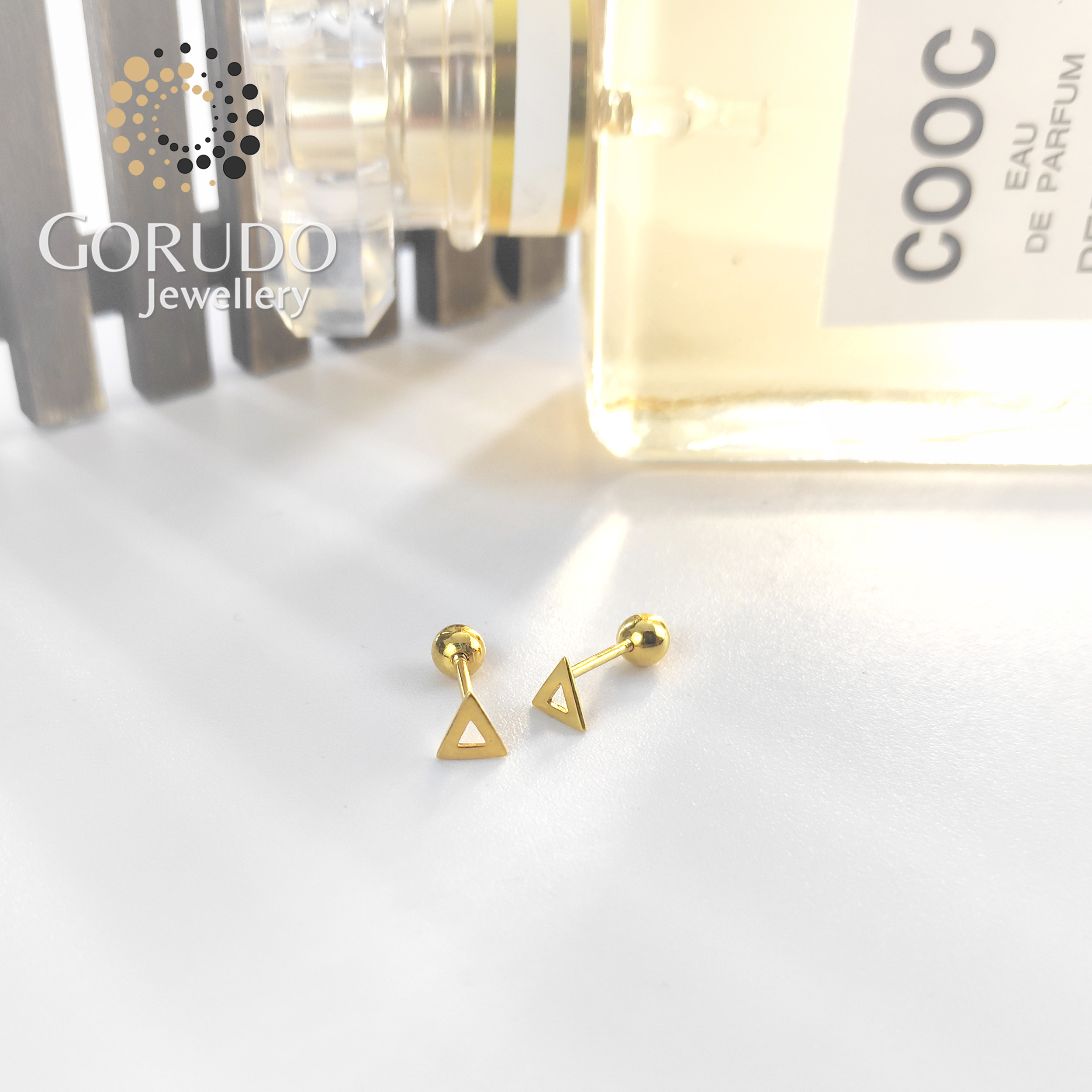 Gorudo Jewellery 916 Gold Triangle Design Ear Stud - TRE