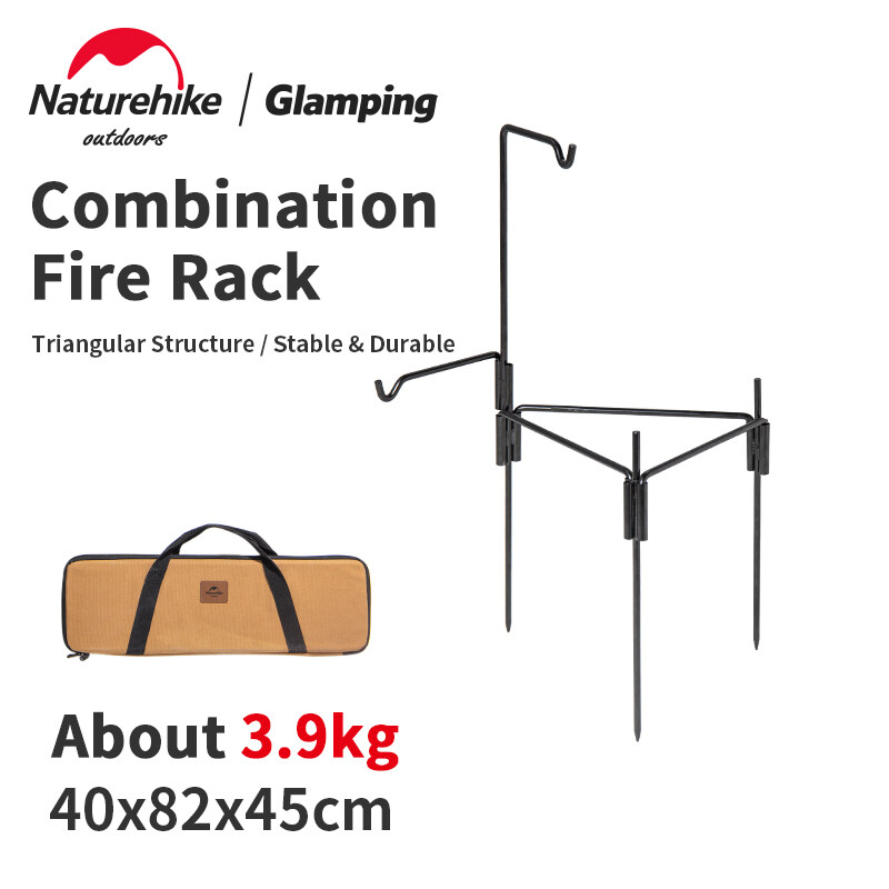Naturehike Outdoor Combination Fire Rack Portable Iron Tripod Detachable Easy Assembly Barbecue Rack Adjustable Height Rack Camping Accessories