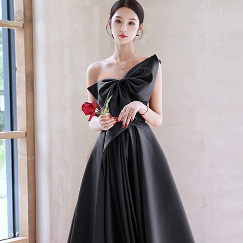 dress for dinner Black Evening Dress New Autumn and Winter Satin Dress Women's Strapless Long Type Dress L0425