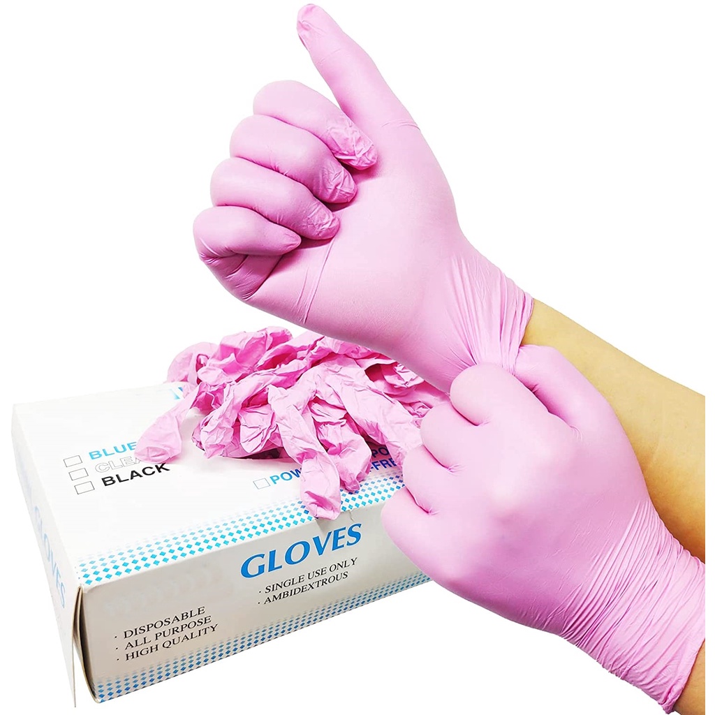 Light Pink Nickel Disposable Glove - (9 "/100 Pcs) Sarung Tangan Getah Glove Medical Glove