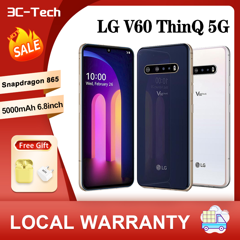Original 99New Unlocked LG V60 ThinQ 5G T 6.8 " LG V60 5G Android SamrtPhone 8GB RAM Single SIM 5000mAh Dual Screen Flagship Phone Qualcomm 865 Local Warranty