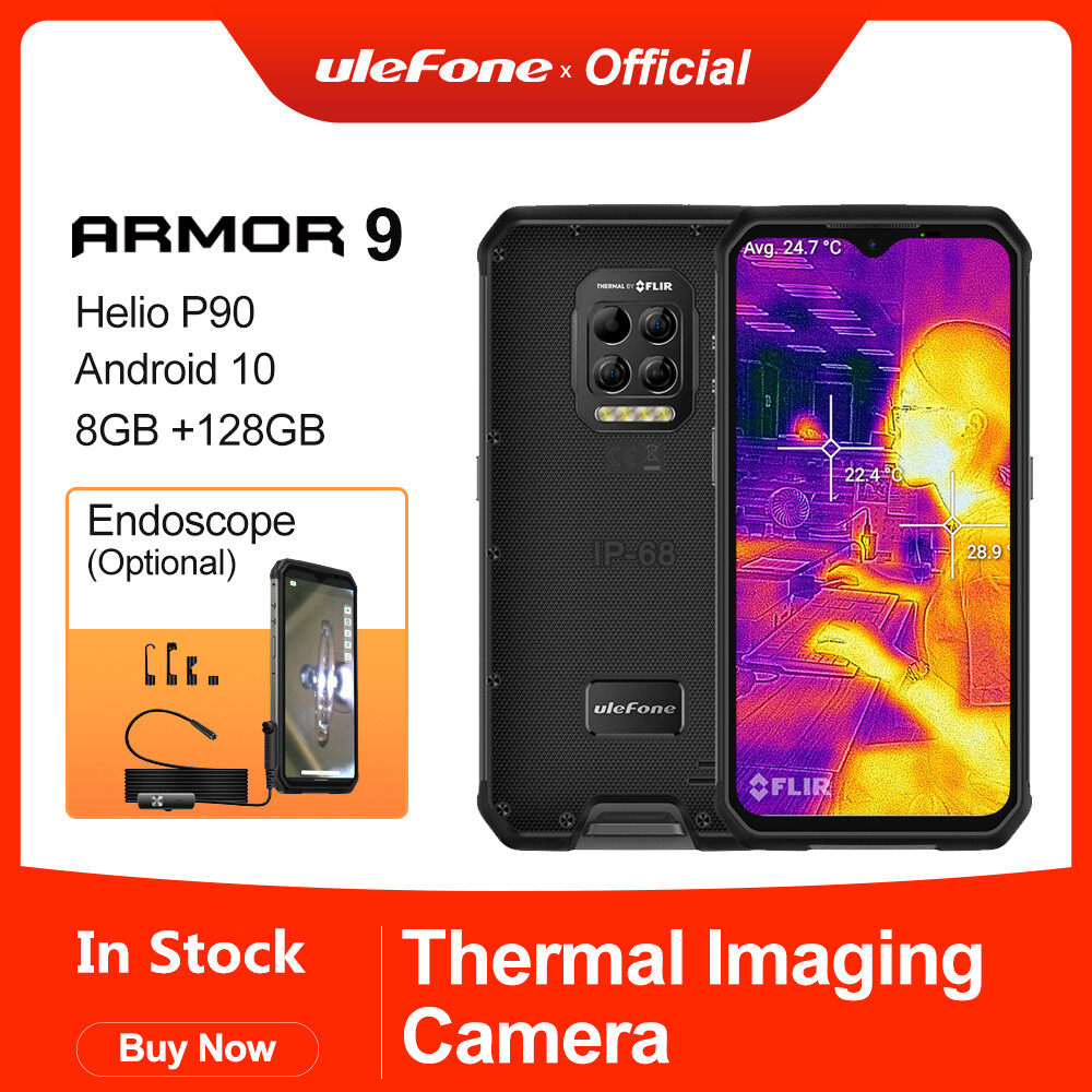 【Official shop】Ulefone Armor 9 Thermal Camera Rugged Phone Android 10 6.3 Inch Waterdrop Helio P90 8GB+128GB 6600mAh 64MP Camera Global Version