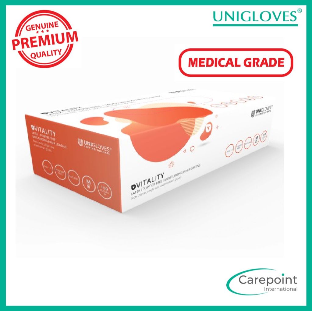 Unigloves Vitality Soft Latex Moisturising Aqua Latex Gloves [Medical Grade] - 100pcs/box