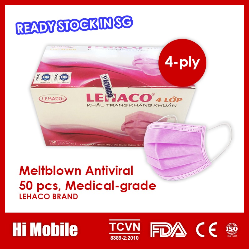 MEDICAL GRADE 4PLY PREMIUM SURGICAL FACE MASK *LEHACO BRAND* *READY STOCK**PINK*